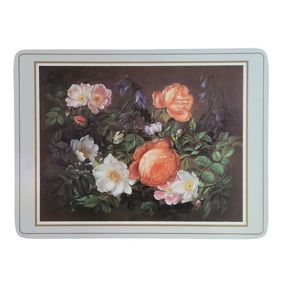 Vintage Set of 6 English Life Cork Back Placemats Classical Rose Grey 12" x 9" - Picture 2 of 5